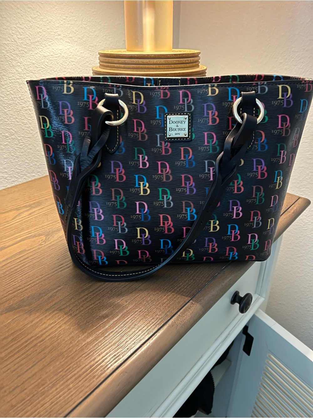 Dooney & Bourke Black Tote with Multicolor DB Logo